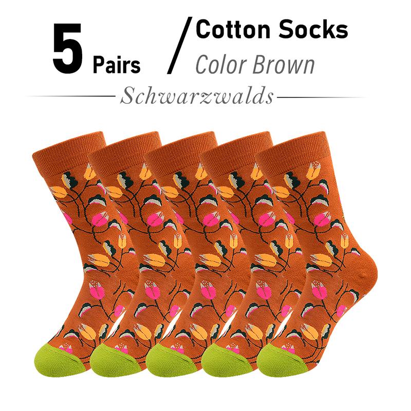5 Pairs New Arrivals Combed Cotton Women Socks Unisex Cute Floral Styles 8 Color Happy Funny Casual Female Breathable Crew Socks