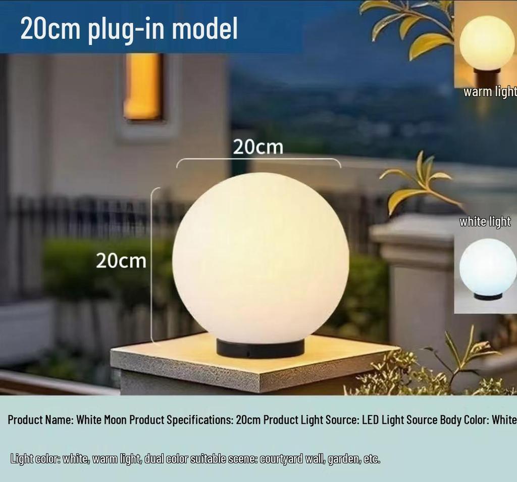 Waterproof Outdoor Solar Post Lights - White Round Moon Ball for Garden, Courtyard, Gate, and Fence Pillars