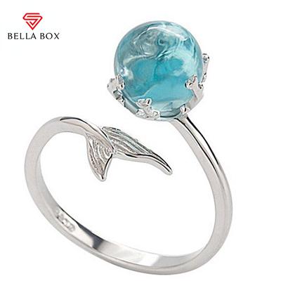 Blue Crystal Mermaid Bubble Open Rings For Women Wedding Birthday Gift Fashion High Qualtiy Jewelry