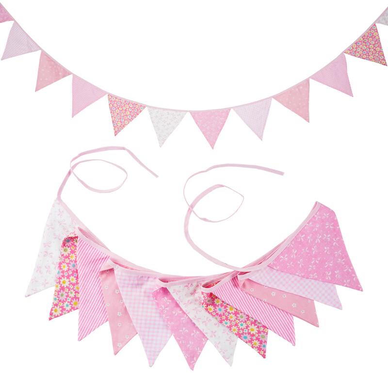 OEING Baby Pink Cotton Triangle Garland Flags 3.3m