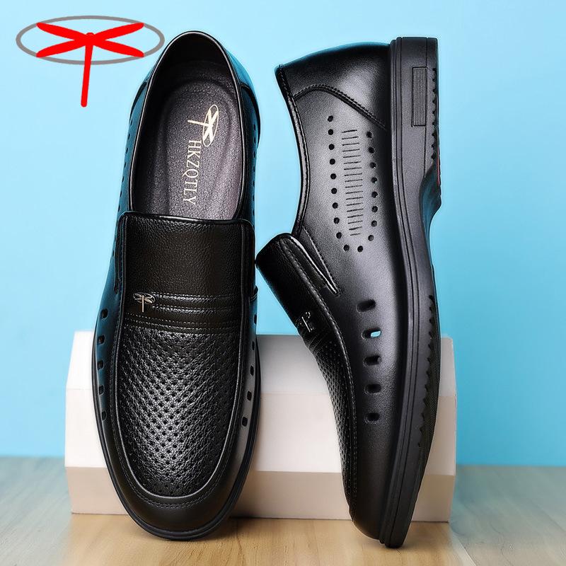 Sandály z hovězí kůže Pánské boty s dutou dírou Pánské kožené boty Kožené Prodyšné boty táta středního věku