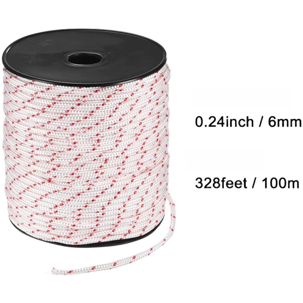 6mm X 100m Nylon Recoil Starter Pull Rope Replacement For Garden Tool Lawn Mower, Chainsaw, Trimmer Tools