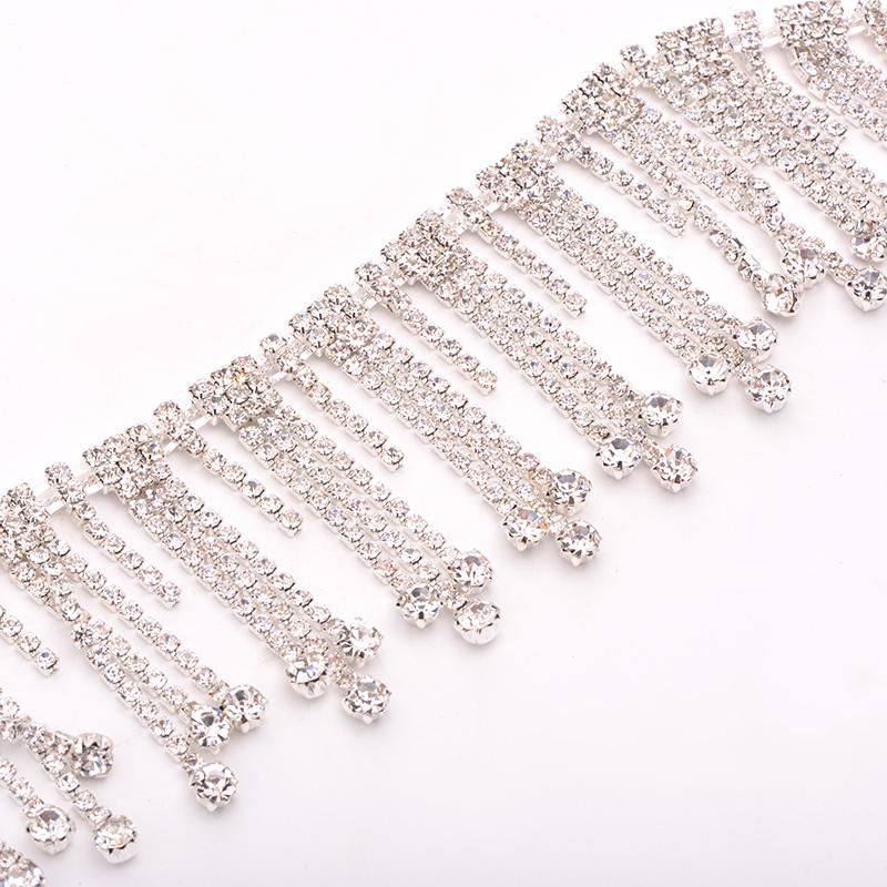 Fashion Clear Glass Rhinestone Trim Tassel Fringe Metal Strass Cup Chain Ribbon Crystal Applique Banding for Clothing Crafts