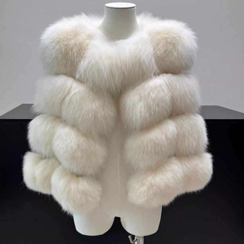 Vestă clasică cu patru pini din blană sintetică de vulpe scurtă, simplă, versatilă, stil străin, haină de damă la modă, versatilă