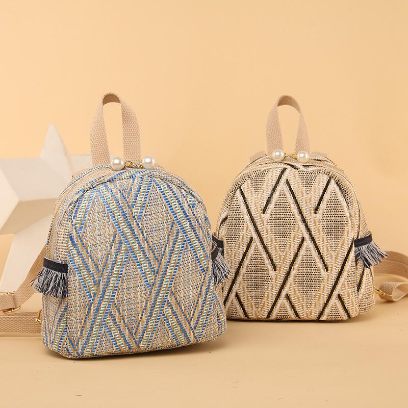 Bag women's 2025 fashion new straw woven ethnic style portable woven personalized messenger schoolbag backpack tide