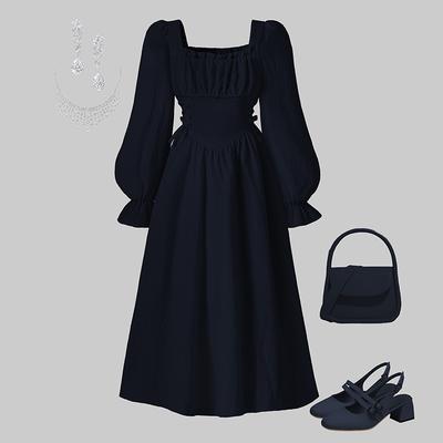 Elegantes langärmeliges Kinderkleid mit eckigem Ausschnitt für Frühling und Sommer, Prinzessinnenkleid für Mädchen