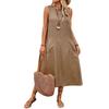 Women's Sleeveless Long Dress Casual Crew Neck Maxi Dress Summer Beach Vacation Shift Sundress with Pockets