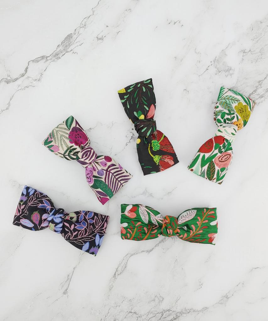 Maia Rose Jacquard Ribbon Pin - Green