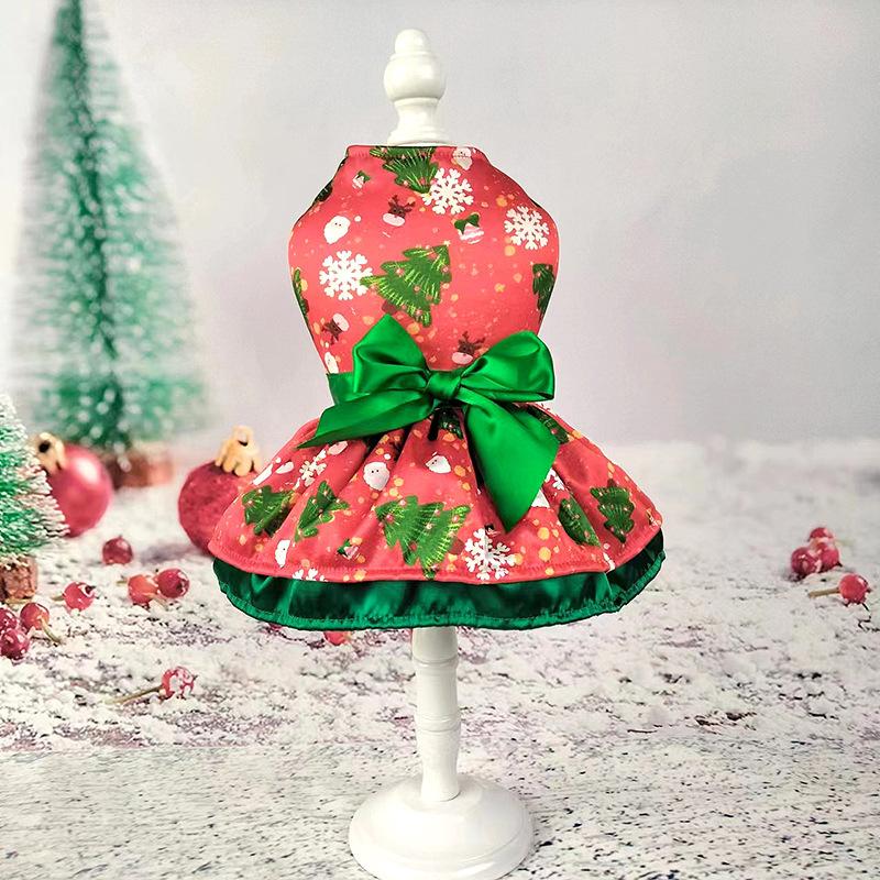 Pet Clothes Christmas Dress Double New Bow Christmas Tree Snowflake Old Man Elk Fan Red Green