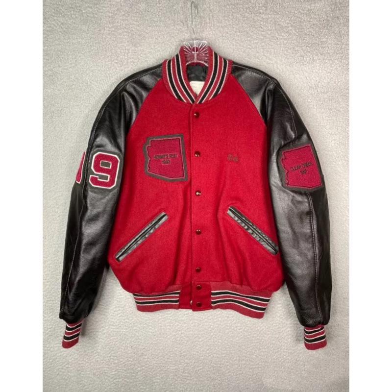 AC Milán Pevná Vyšívaná Kožená Baseballová Bunda