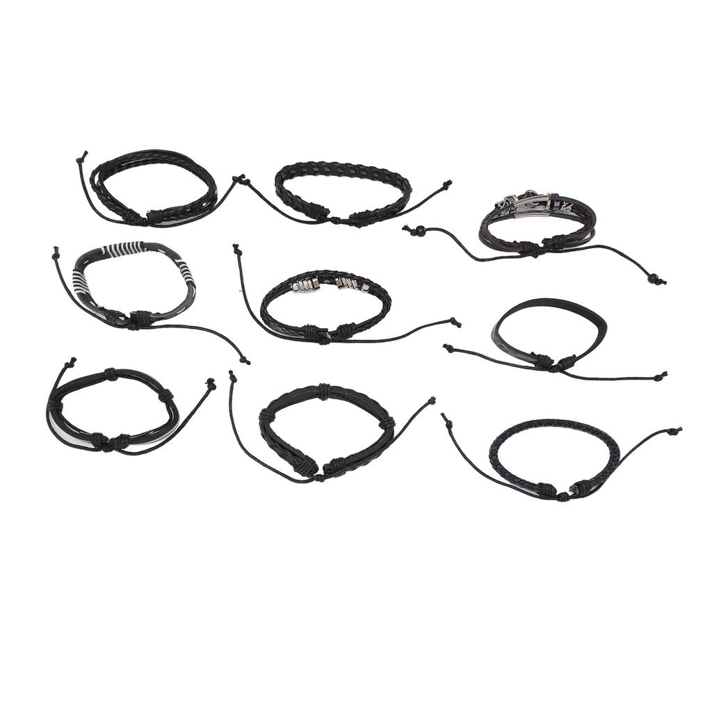 9pcs Braided PU Leather Bracelets for Men Women Vintage Multi Layer Easy Matching Woven Cuff Wrap Bracelets
