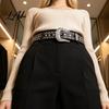 Women Bling Belt Punk Rock Rhinestone Waist for Men Women Adjustable Wide Rivets Jeans Pants Clothes Accessory Party Night Club Square Buckle