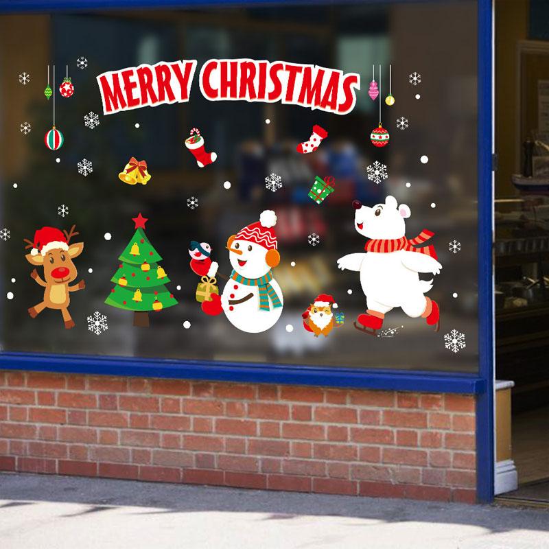 Christmas PVC Clings Stickers For Wall And Window Glass Store Showcase 2025 New Year Merry Xmas Decals Festival Party Decoration