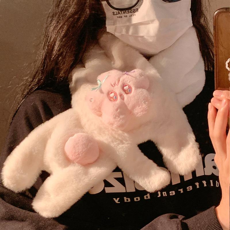 Cute Stars Plush Finger Gloves Women Winter Plush Thickened Warm Cold Furry Cycling Student