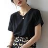 230g Fine Pure Cotton V-neck Short-sleeved T-shirt for Women Loose and Versatile Slim Korean Version Summer New Base Shirt Top