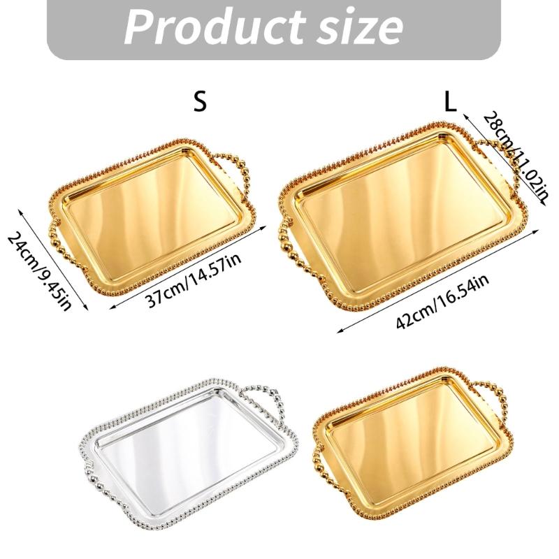 Reflective Metal Display Tray for Coffee Service, Entryway Placement and Dresser Arrangement for Daily Home Use