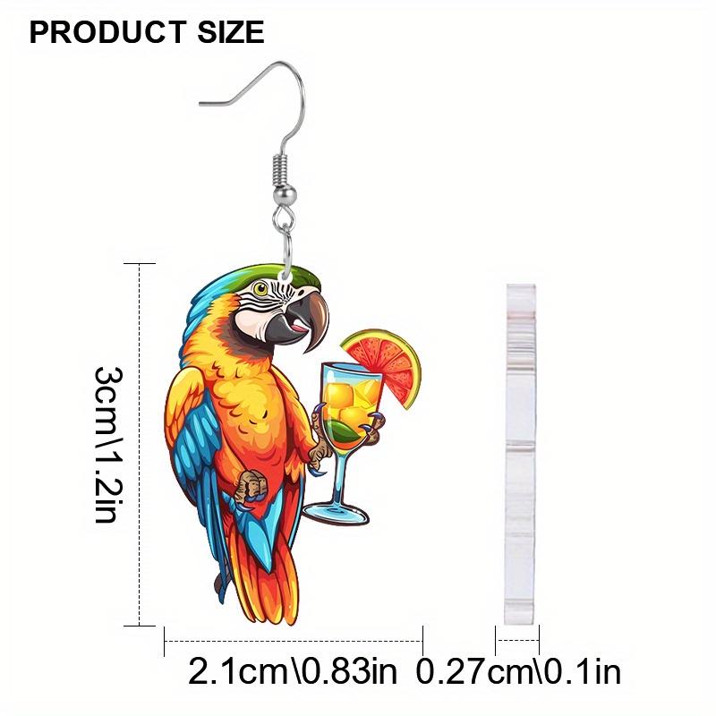 Cute Parrot Lemon Drink Acrylic Earrings for Women Chic Fashion Earrings Animal Earrings Female Versatile Earrings Holiday Gifts for Best Friends