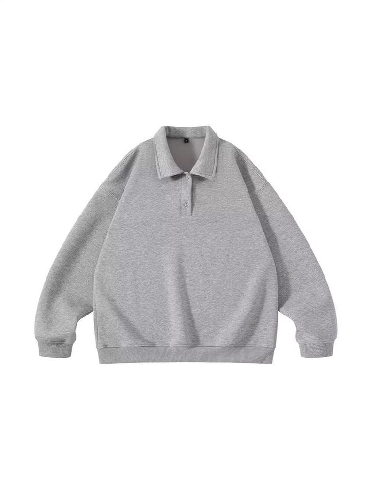 2025 Grey Lapel Hoodie: Versatile Spring/Autumn Casual Long Sleeve POLO Shirt