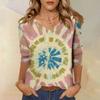 Women's Fashion Casual Three-quarter Sleeve Tie-Dye Printed Round Neck Top