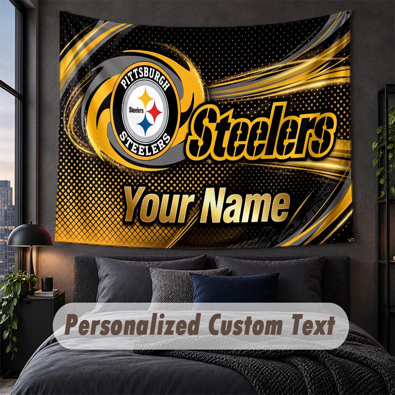 Custom Name Text Tapestry,Pittsburgh Steelers Decorative Wall Hanging, Background Tapestry For Home Bedroom
