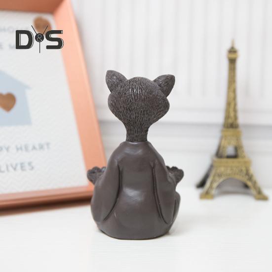 Meditation Cat Statue Sitting Kitten Resin Figurine Zen Yoga Animal Sculpture Home Office Bookshelf Desktop Decoration Ornament