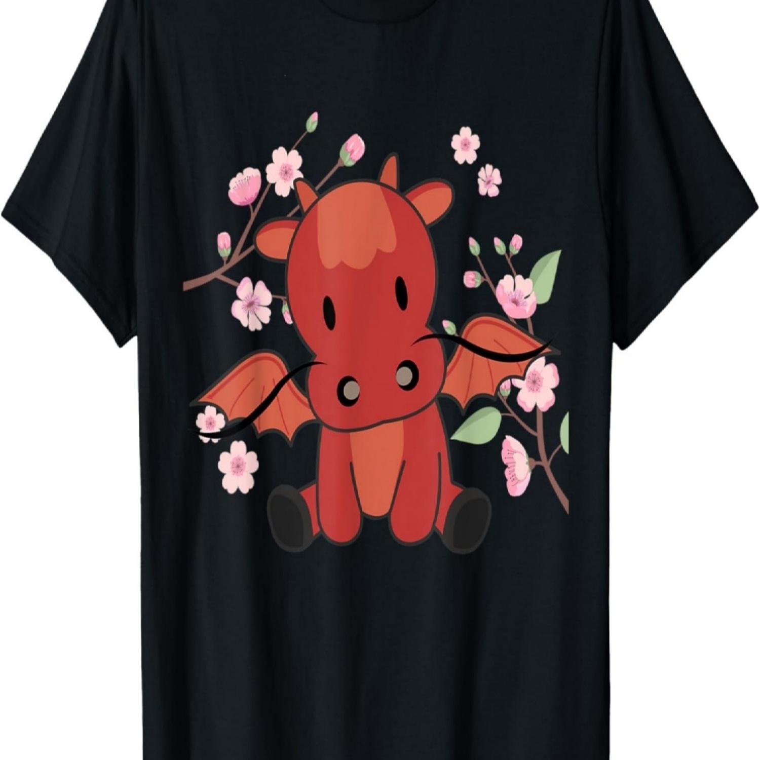 Red Dragon Cute Animals For Kids Kawaii Cherry Blossoms T-Shirt S