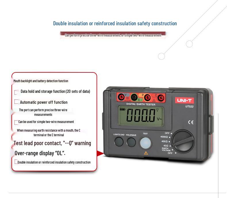 Uni-T UT521/UT522 Ground Resistance Tester with Double Insulation & Lightning Protection
