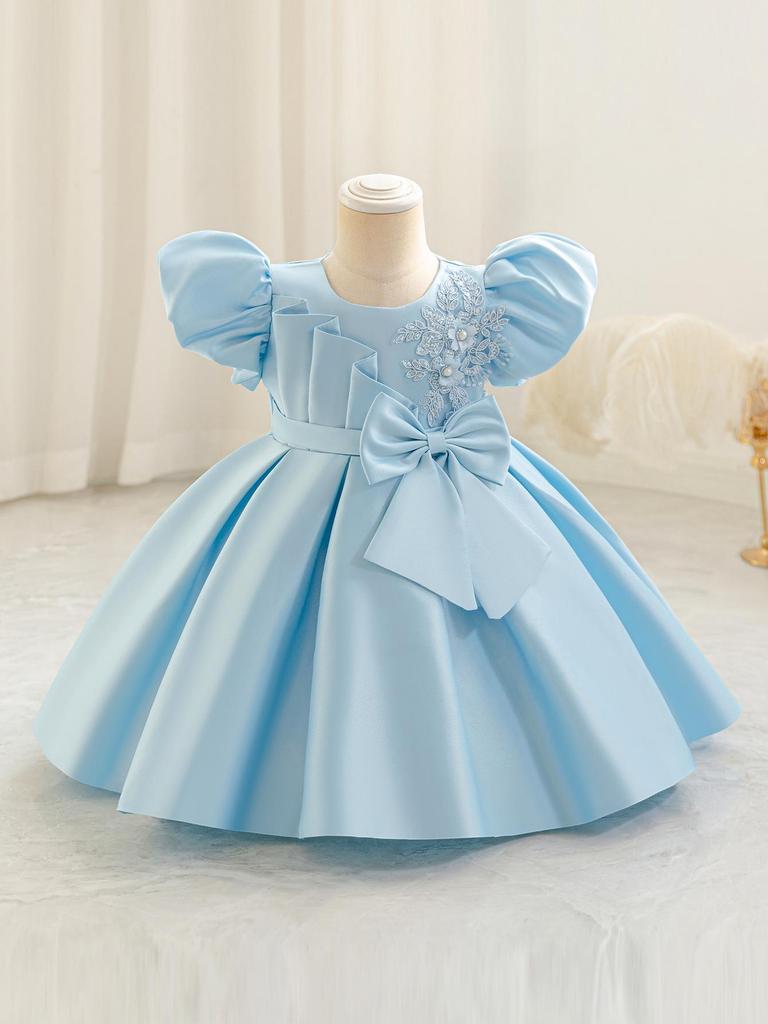 2025 Baby & Toddler Bow Puff Sleeve Birthday Party Princess Dress