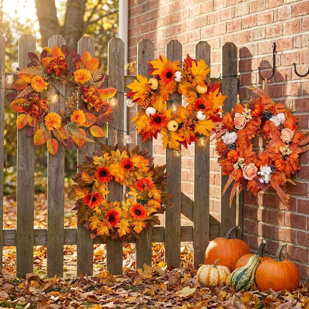 Autumn Maple Leaf Door Wreath Rustic Style Artificial Wreath Fall Wreath Farmhouse Decor