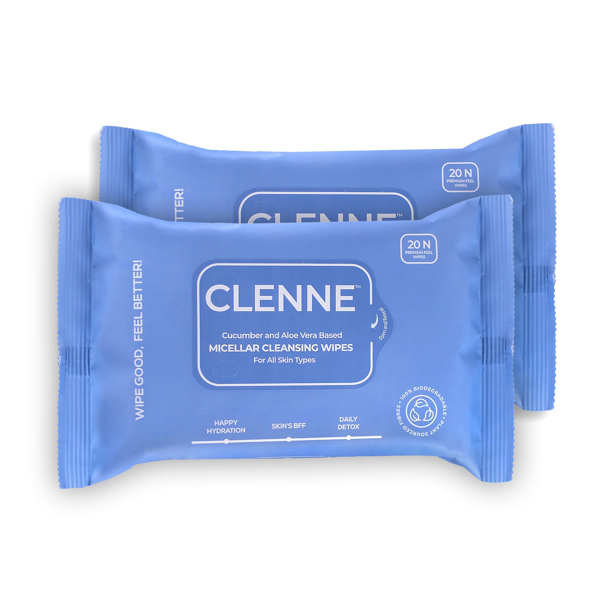 

CLENNE Micellar Cleansing Wipes (Pack of 2) | Removes Makeup & Impurities | Ultra-Soft, Hydrating & Gentle | 100% Biodegradable | Skin Friendly F