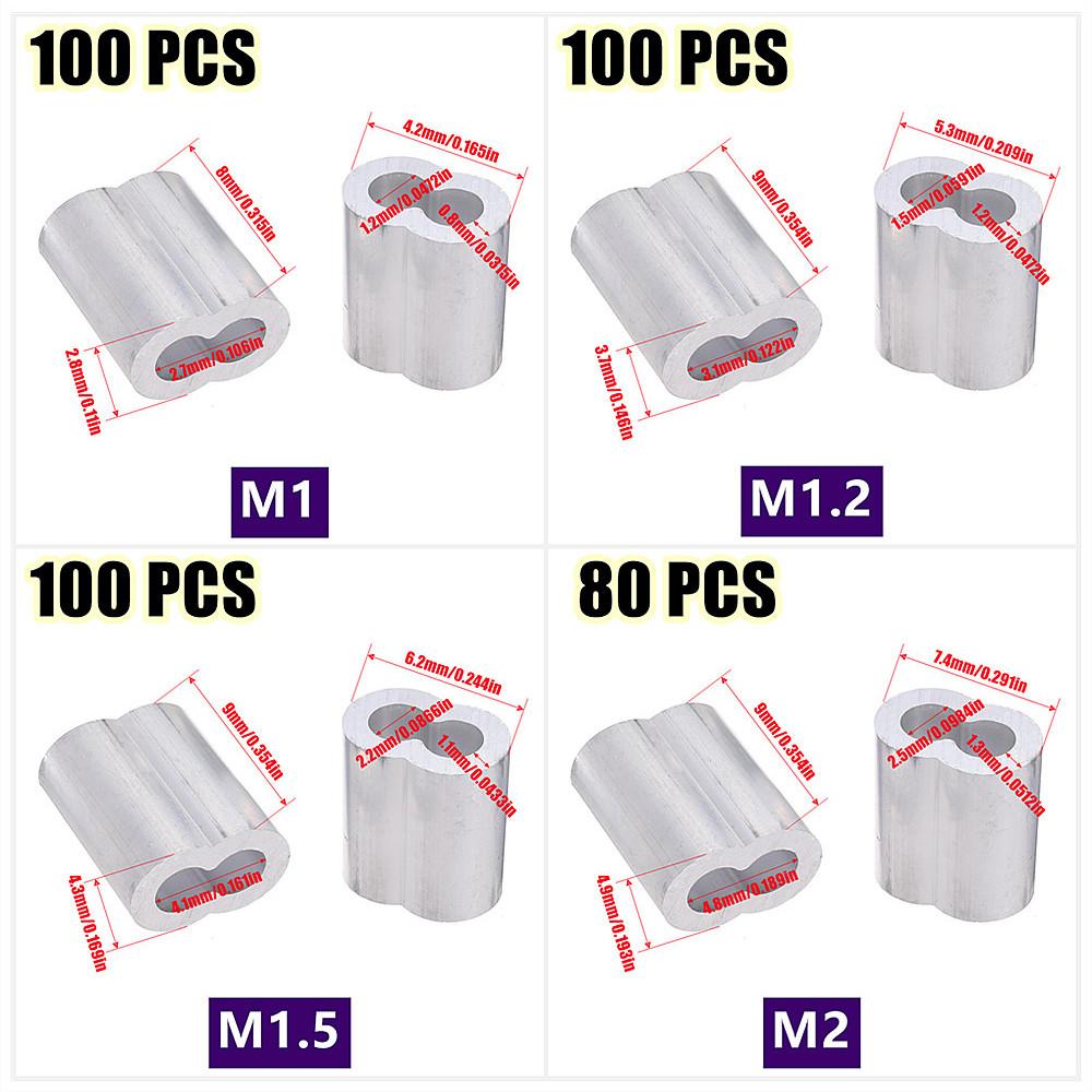 1-100Pcs Double Hole Cable Crimp Sleeve M1 to M12 Wire Ferrules 8-Shape Aluminum Cable Stopper Crimp Rope Hardware Accessories