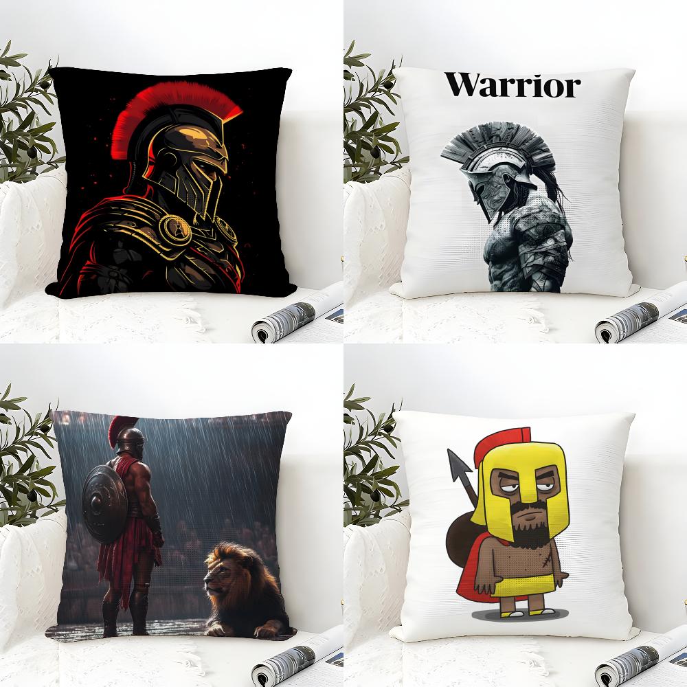 Cute Cartoon Warriors Brave Spartans 2 Pillow Case Linen Pillow Case Sofa Home Decor Cushion Cover Cushion Cove