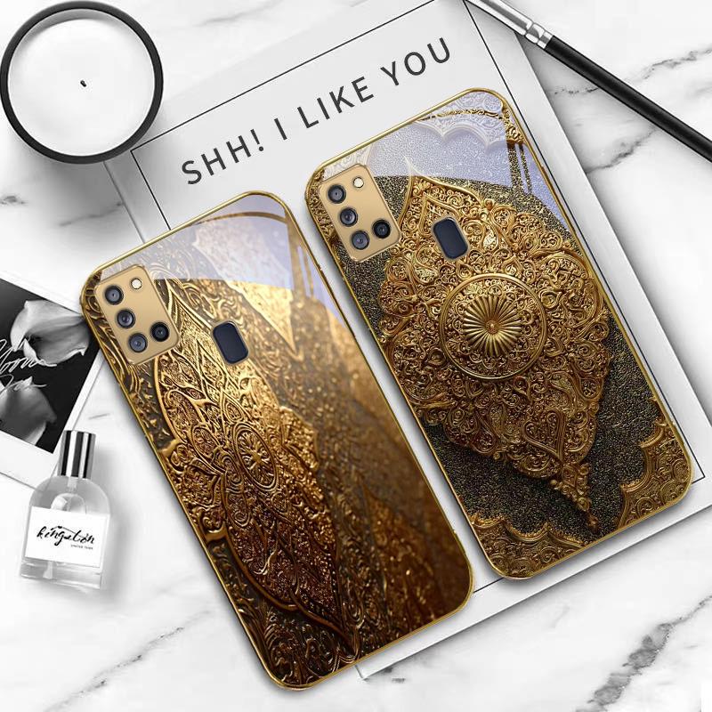 Emblème Classique Doré Pour Samsung A 31 32 A33 A34 35 14 A15 13 A16 25 26 50 52 53 54 55 56 70 71 72 73 Coque de téléphone en verre doré