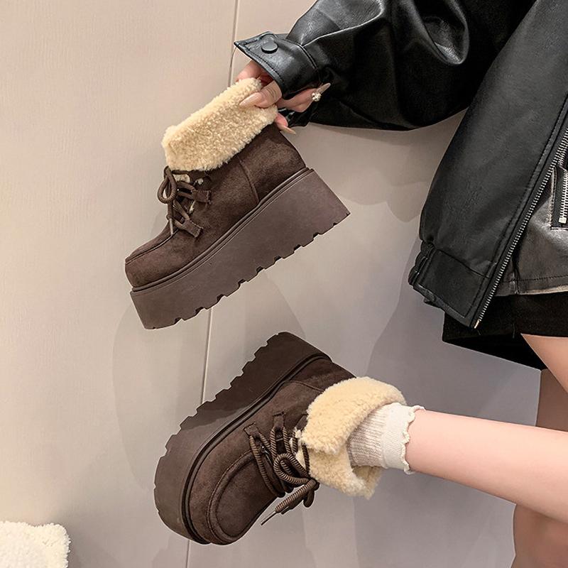 Winter Chunky Platform Women Fur Snow Boots Keep Warm Thick Sole Warm  Short Booties Shoes Zapatos Mujer