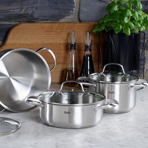 Fissler San Francisco Pot (20cm, 3.6L Capacity) with a Drip-proof Rim, a Glass Lid, and Convenient Measuring Lines (waterless Cooking/induction Compat