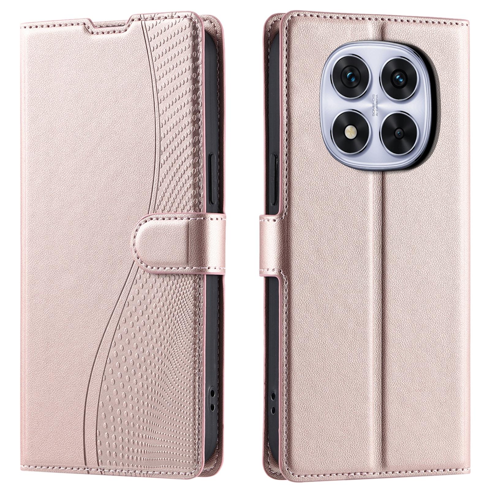

For Xiaomi Redmi Note 14 Pro 4G Case Dots Imprinted PU Leather Flip Phone Cover with Card Slot,Strap Rose Gold