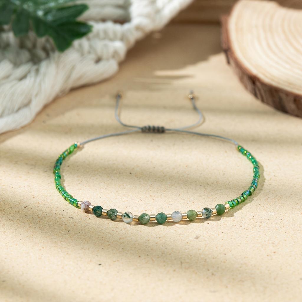 Bohemian colored rice bead bracelet women's ins wind niche faceted stone adjustable hand rope jewelry tide