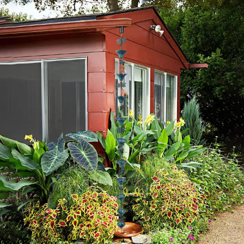 Vindar 2.6m Dragonfly Iron Retro Rain Chain for Gutters, Antique Sky Blue, 10 Flower Cups, 10 Dragonfly Decorative Rain Chain