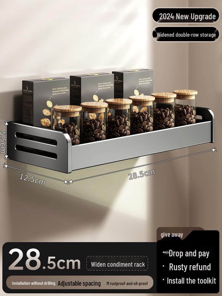 Wall-Mounted Cream Style Spice Rack with Seasoning Jars & Utensil Storage