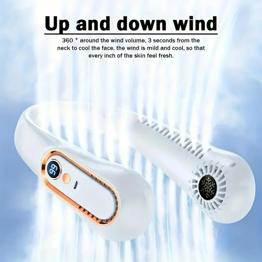 2026 New Best Sellers Wearable Neck Fan Portable Air Conditioner Bladeless Neck Fan Air Cooler 5 Gears and LED Display Screen