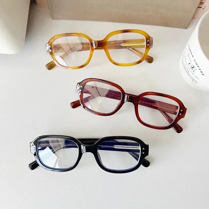 Retro Square Oval Frame Anti Blue Light Glasses Red Thick Frame Plain Eyes Glasses Korean Fashion Female Eye Protection Eyewear