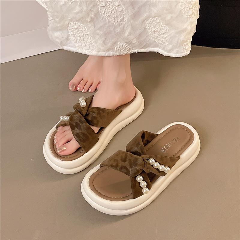 Plateau-Crossover-Slipper Damen 2025 neu modisch und bequem lässig coole Slipper Damen französische Perle mit Rock Sandalen