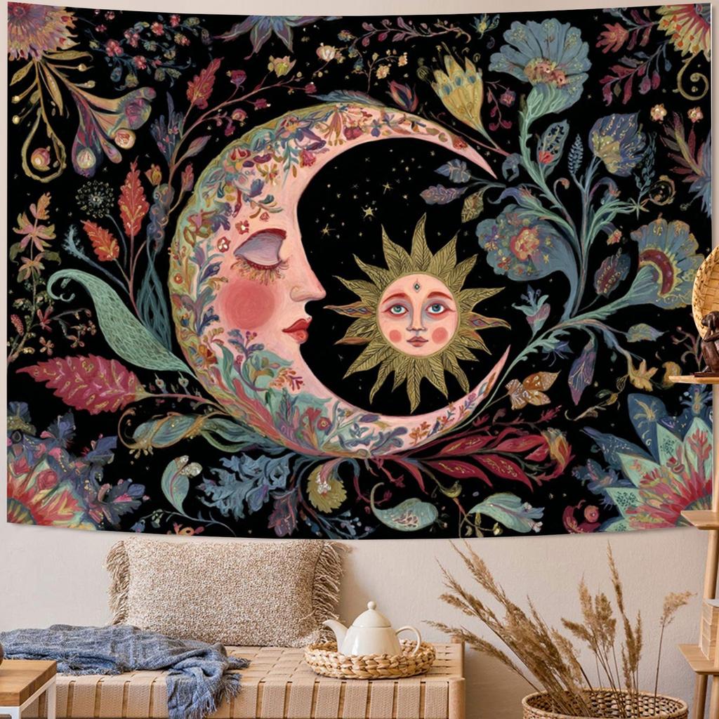 Retro Sun and Moon Totem Digital printing polyester wall hanging tapestry decorative Living room bedrooms Office background gift