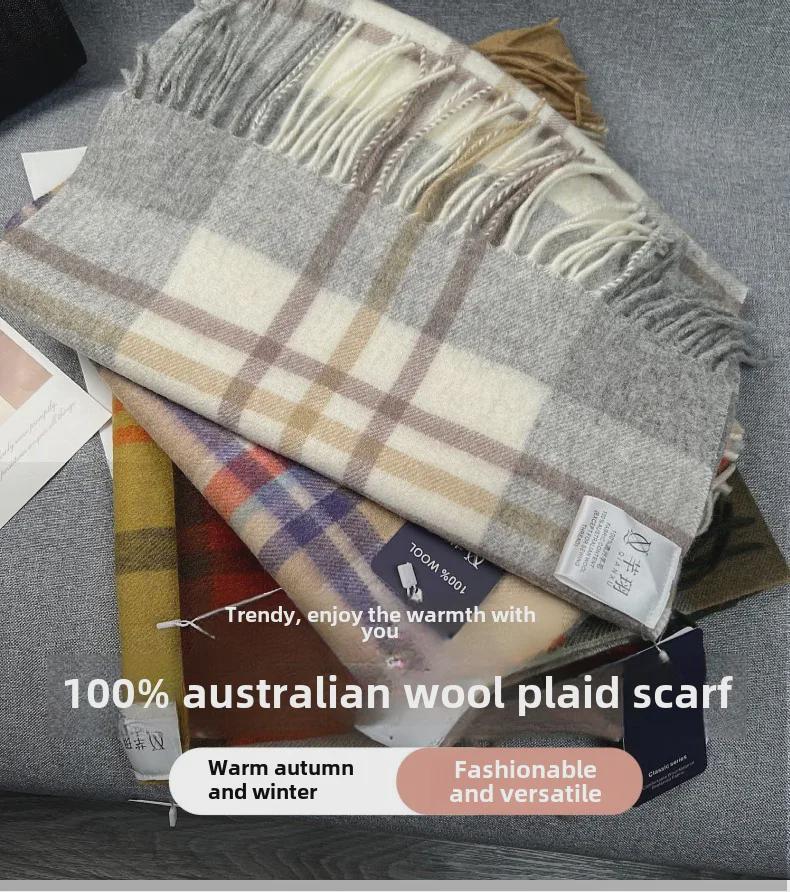 2024 Women's Winter British Style Scarf: 100% Pure Australian Wool, High-End & Warm