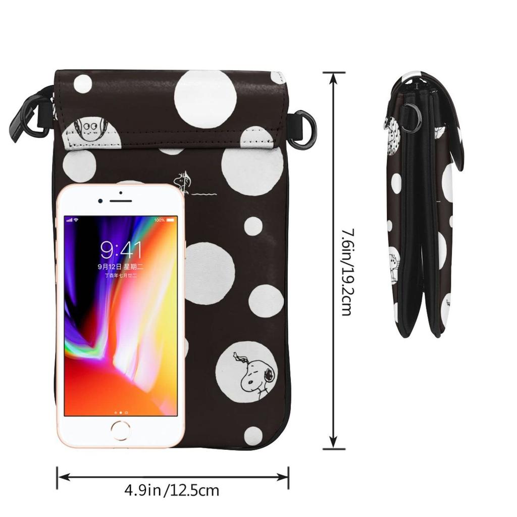 Snoopy Borsa a tracolla Borsa per smartphone Borsa da passeggio Portafoglio in pelle Borsa a tracolla Portafoglio multifunzionale Custodia per accessori Borsa per telefono cellulare Custodia per carte Spalla