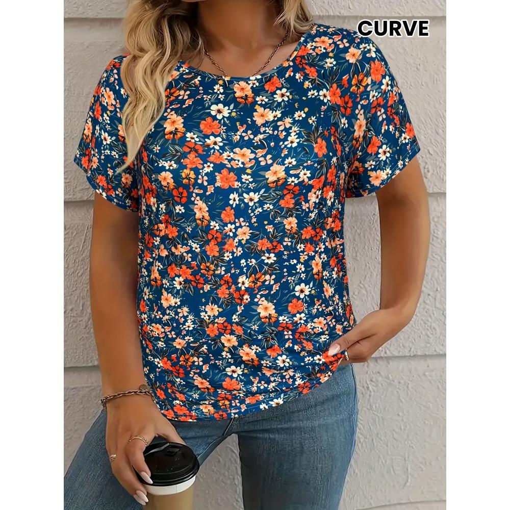 T-shirt women's summer casual elegant round neck short sleeve floral print top loose casual wear ladies T-shirt mother's day