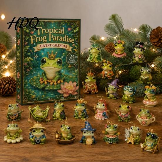 Frog Themed Ornaments Advent Calendar 2026 24 Days Christmas Countdown with Pcs 2D Gift Box Acrylic Ornaments Cute Hanging Pendants for Holiday