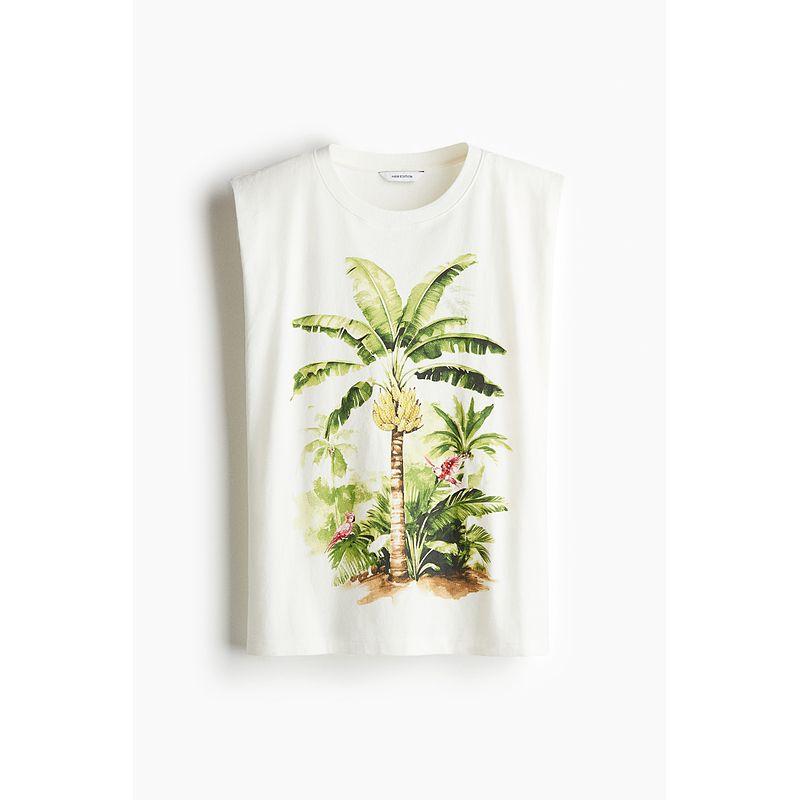 

HM Vest Camisole 2025 Summer Women s Clothing New Fashion Print Pattern Sleeveless Tops 1301094 White/Palm trees 155/80