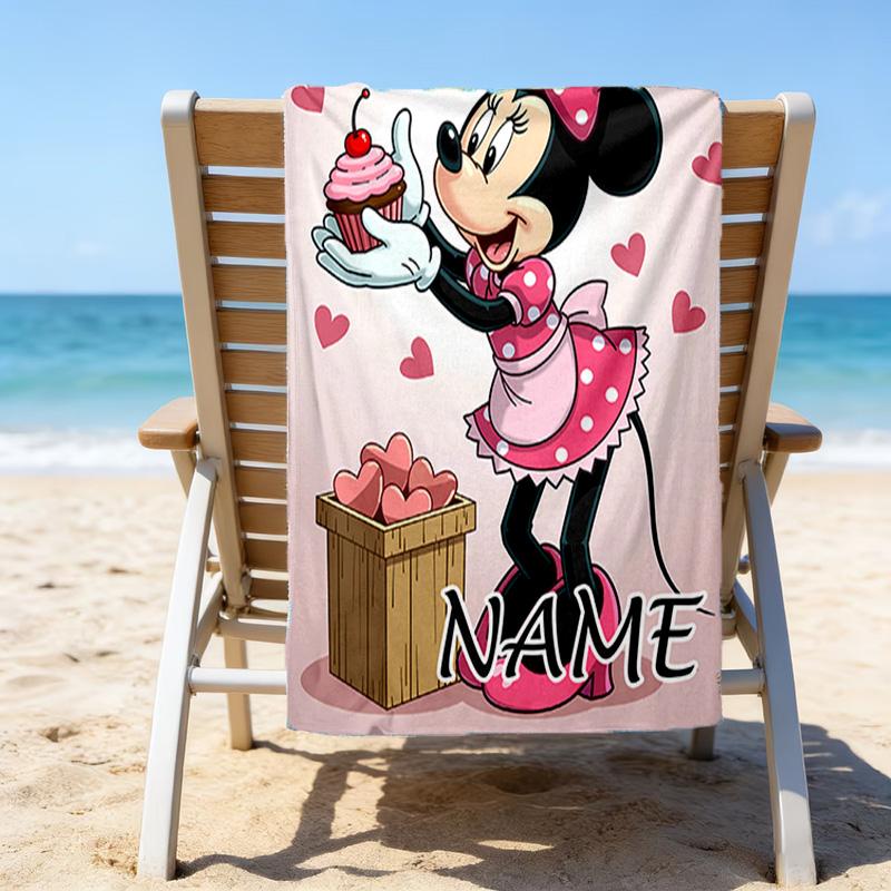 1pc Minnie12 Beach Towel with Custom Name, Beach/Swimming/Bath/Picnic/Camping Towel, Suitable for Seaside Beaches