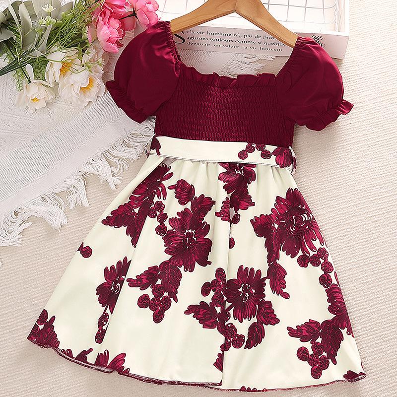 2023 Girls Dress Summer Children's Dress Short Sleeve Printed Princess Dress